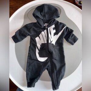 Nike Black and White Kids One Piece Hooded Romper with Pocket